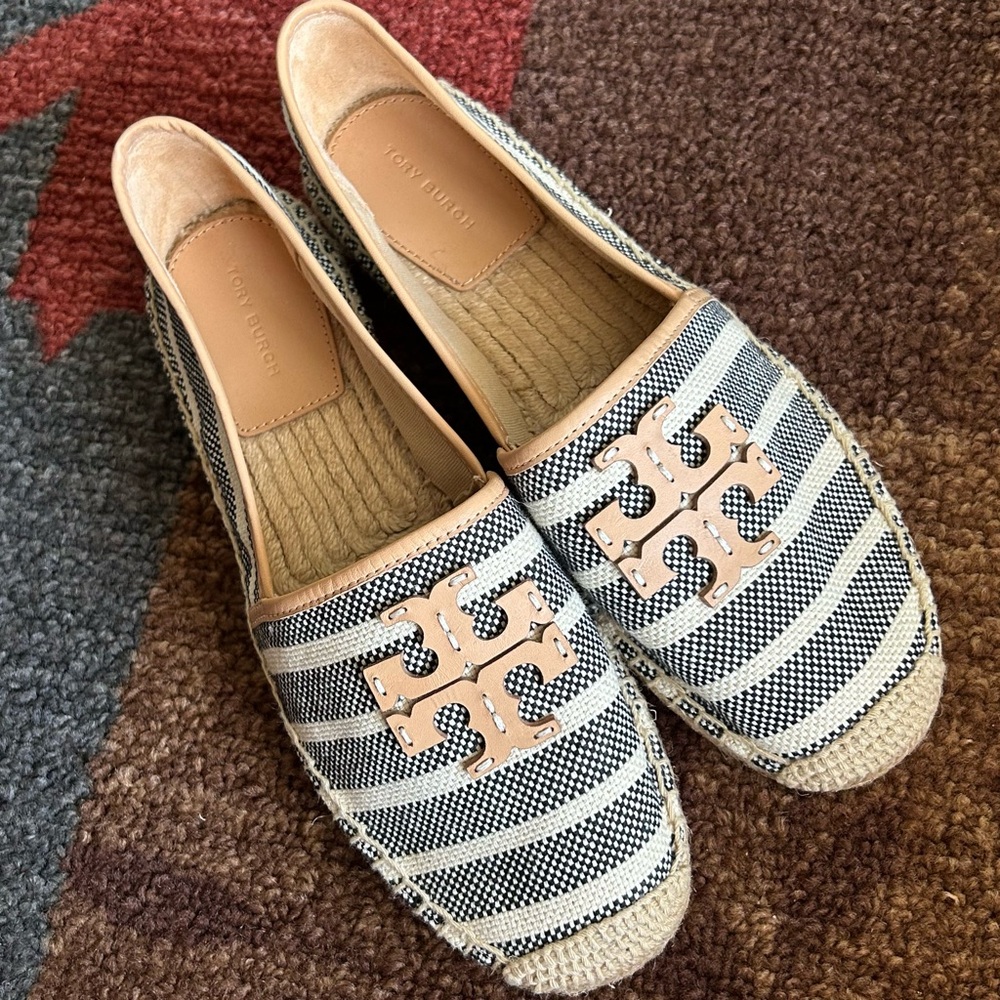 Tory Burch Everly Double T Canvas Espadrille Flats Ella Stripe/Vanchetta